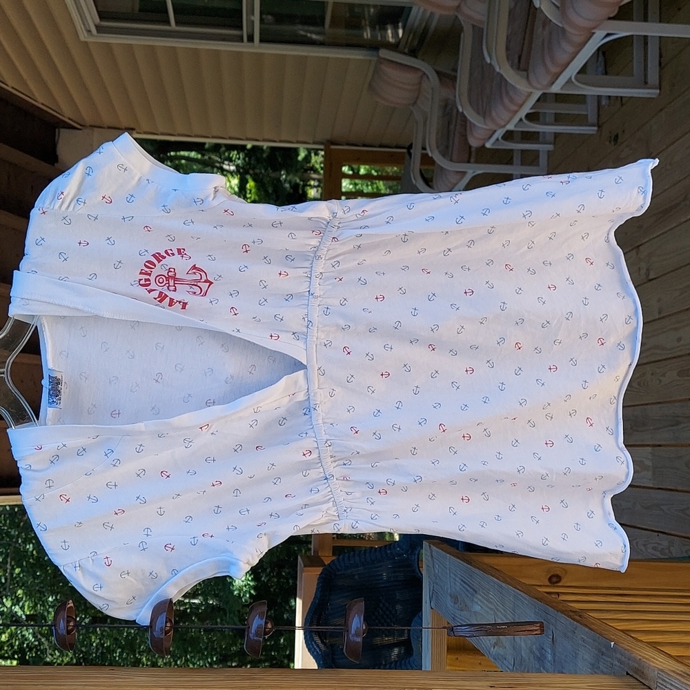 Lake George Anchor hooded Beach Cover Top Tunic Sz L